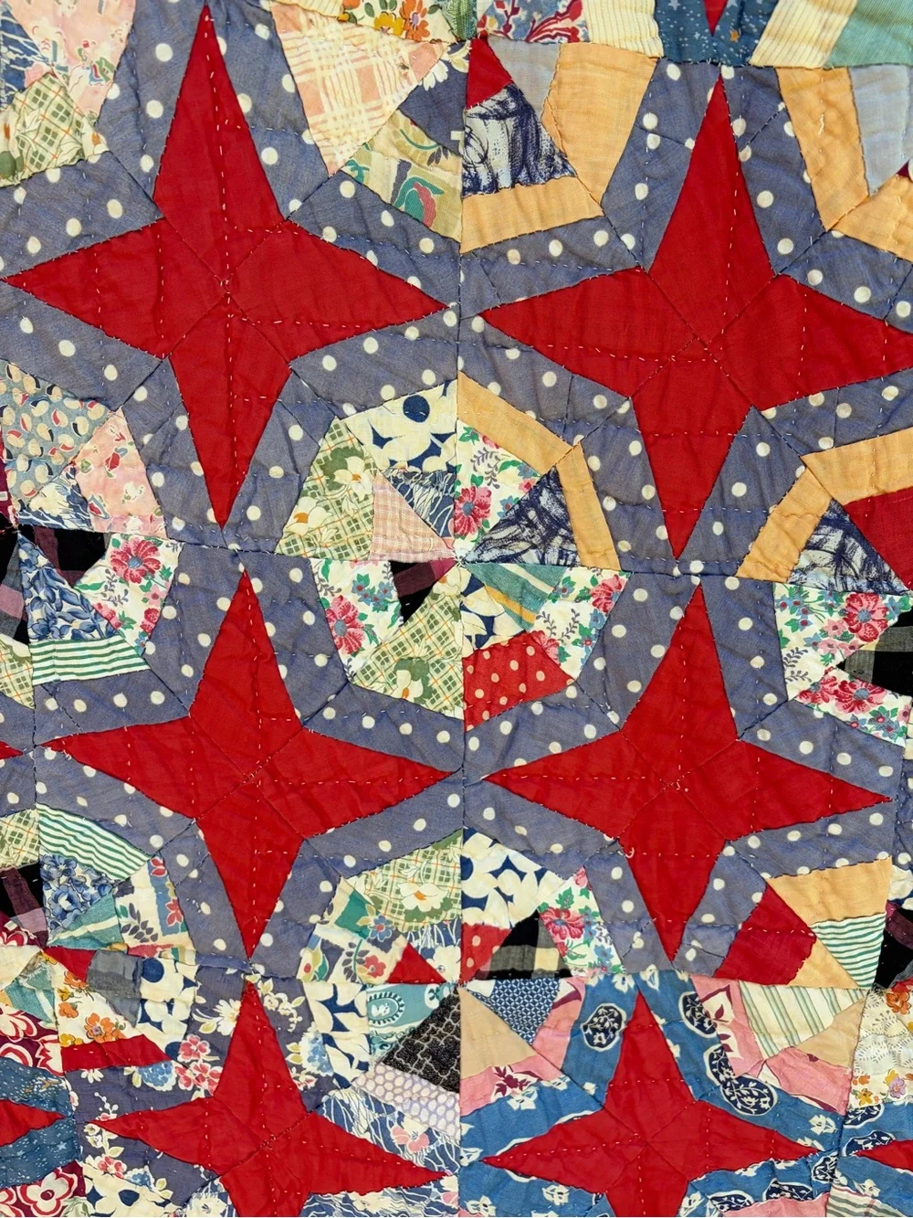 Vintage Spider Web Quilt - 1950s Scrape Quilt - 67 x 72.5”